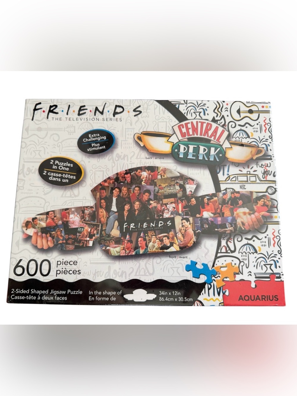 FRIENDS TV Show Central Perk 600 Piece 2 Sided Die Cut Jigsaw Puzzle SEALED NEW